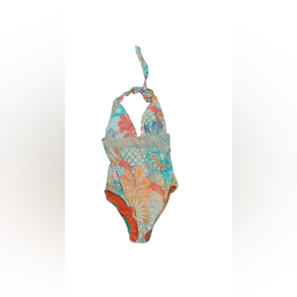 Trina Turk Colorful Print Halter One Piece Swimsuit